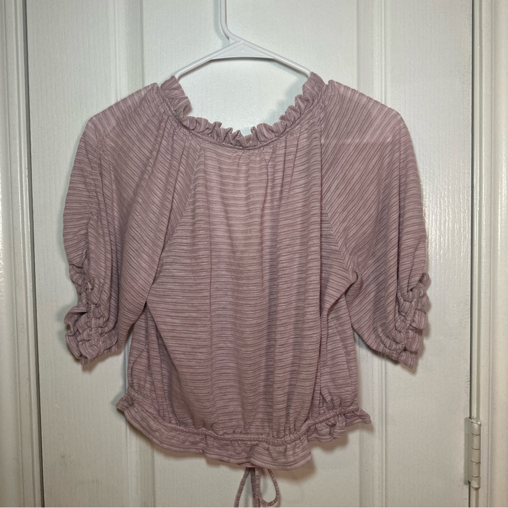 Free People Dorothy Fawn Pink stripe ruched sleeve,‎ neckline crop top size Med - Picture 6 of 8